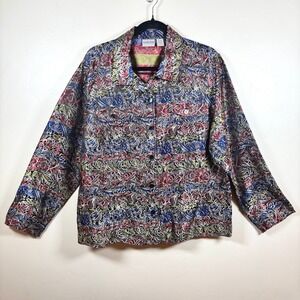 Chico's Silk Blend Metallic Floral Jacquard Button Front Shirt Jacket Size 3/XL